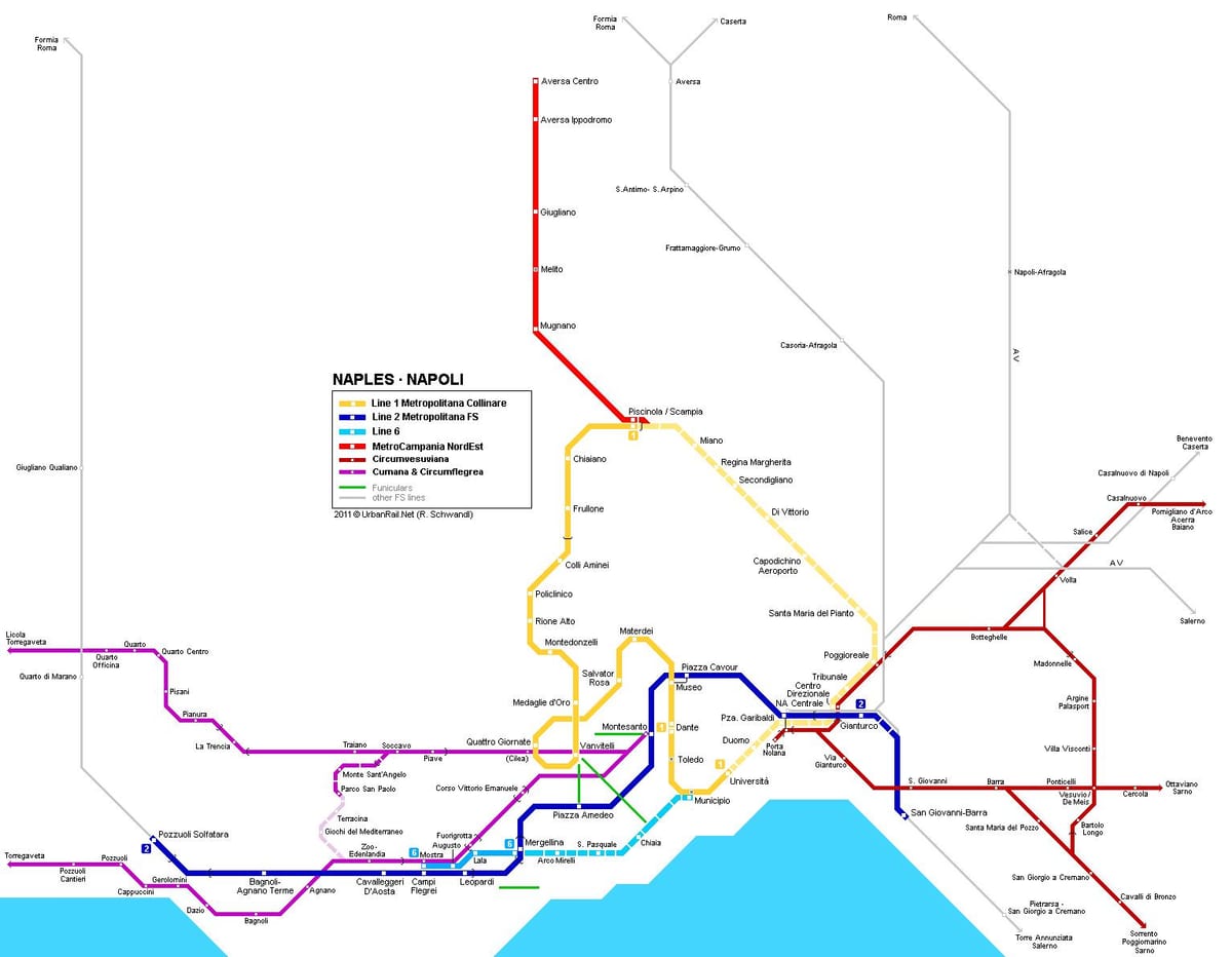 Карта на Неапол, Италия на метрото