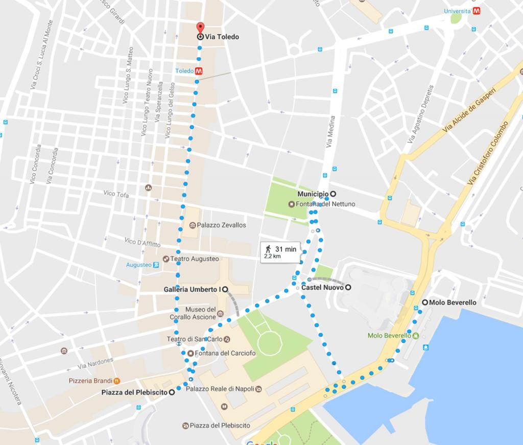 пешеходна обиколка на Неапол картата